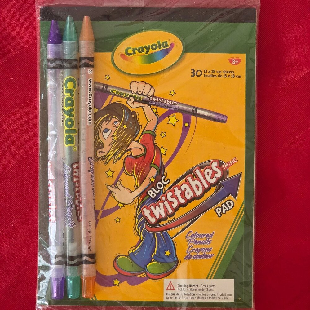 1999 CRAYOLA, TWISTABLES COLOURED PENCILS WITH PAD, STILL SEALED!!!